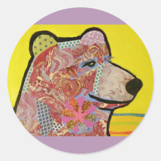 Autocollant brillant rond avec l'ours gris