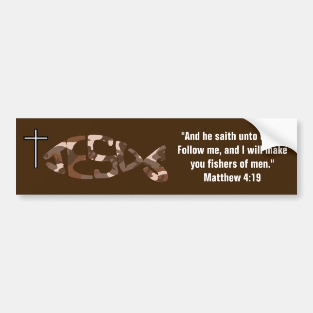 Autocollant Brown Camo JESUS Fish Icon (Devant)