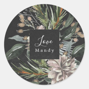 Autocollant Cadeau de Noël Floral Tableau Noir de