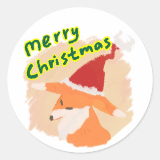 Autocollant cadeau de renard de Noël à l'aquarelle