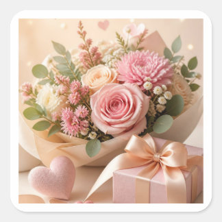 Autocollant Cadeau Floral Rose Romantique