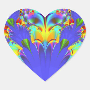 Autocollant cardiaque fractal arc-en-ciel
