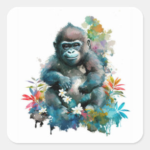 Autocollant Carré Baby Gorilla