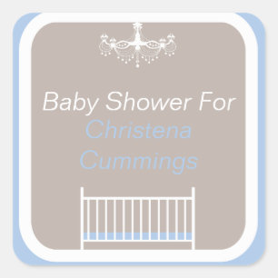 Autocollant Carré Baby Shower Élégant Lustre Bleu