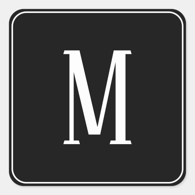 Autocollant carré blanc sur fond noir Monogramme (Devant)