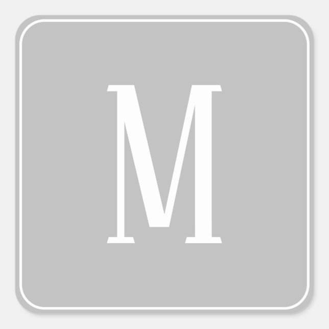 Autocollant carré blanc sur gris avec monogramme (Devant)