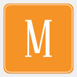 Autocollant carré blanc sur orange avec monogramme