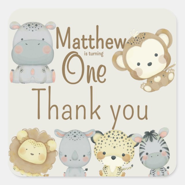 Autocollant carré d'anniversaire Boho Safari (Devant)