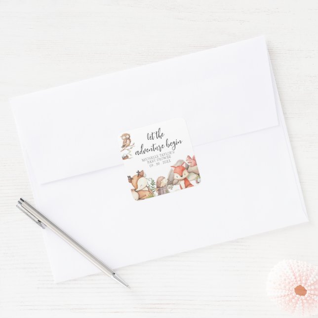 Autocollant Carré de Baby shower animal de bois do (Enveloppe)