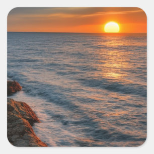 Autocollant carré de coucher de soleil sur l'océan