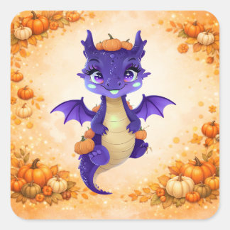 Autocollant carré de dragon citrouille mignon