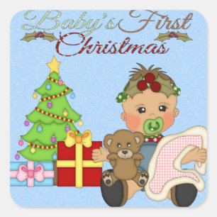 Autocollant carré de ęr Noël du bébé