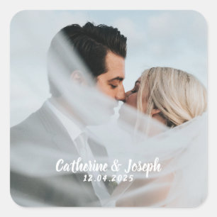 Autocollant carré de mariage de mariés romantiques