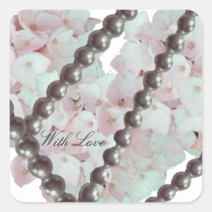 Autocollant carré de perles et de fleurs romantiqu