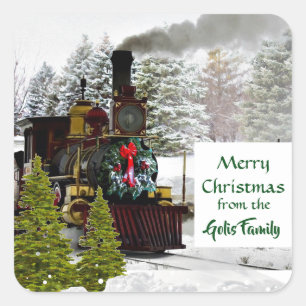 Autocollant carré de train de Noël vintage