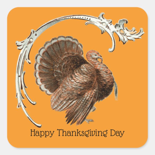 Autocollant carré dinde vintage (Devant)