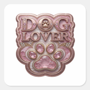 Autocollant carré DOG LOVER Or radiant