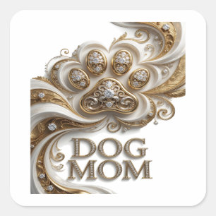 Autocollant carré DOG MOM en or