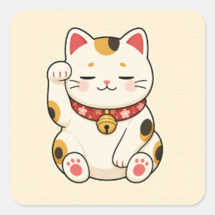 Autocollant carré du chat chanceux endormi