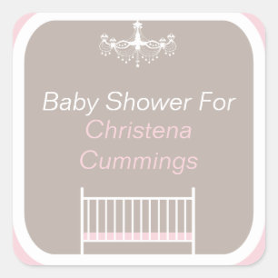 Autocollant Carré Élégant Lustre Baby Shower Rose