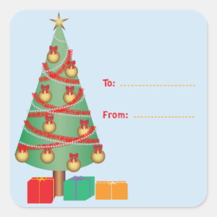 Autocollant Carré Étiquette Cadeau Arbre de Noël