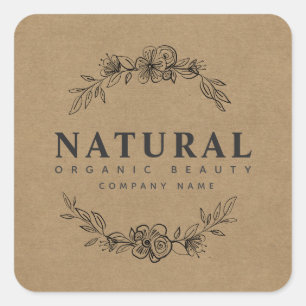 Autocollant carré Floral de beauté biologique et c