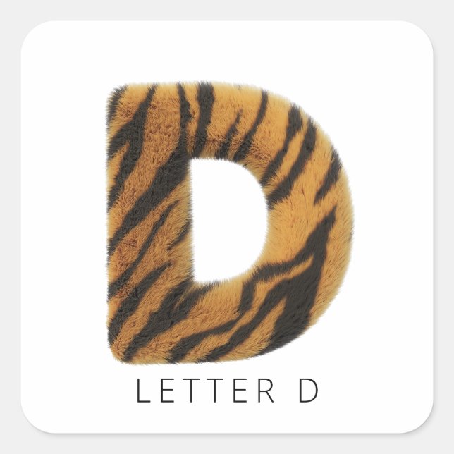 Autocollant carré fourrure de tigre Lettre D (Devant)