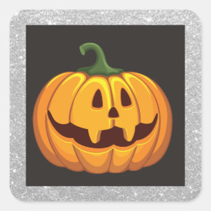 Autocollant carré Halloween Citrouille Pailleté Ar