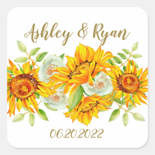 Autocollant Carré Mariage de tournesol jaune