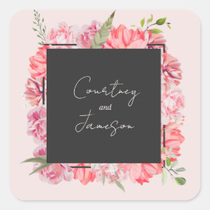 Autocollant Carré Mariage rose floral