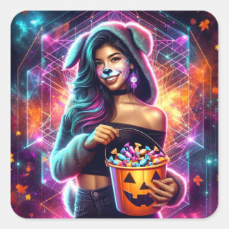 Autocollant carré Neon Cosmic Puppy Girl Candy Buc
