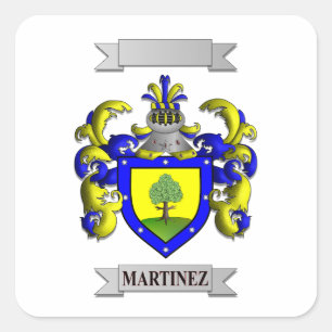 Autocollant carré Nom de famille et blason de la f