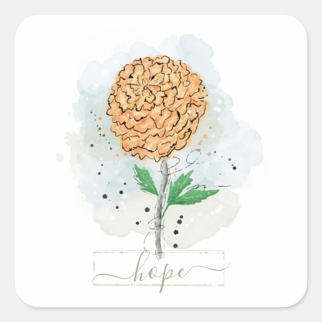 Autocollant Carré Orange Watercolor Flower Hope (Devant)