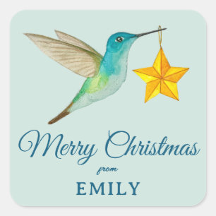 Autocollant carré personnalisé Joyeux Noël colibri