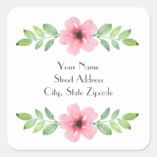 Autocollant Carré 'Pink Watercolor Floral Swag'