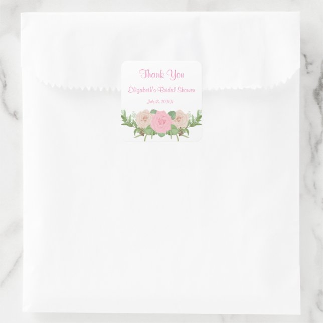 Autocollant carré pour douche de mariée à fleurs r (Sac)