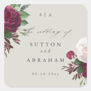 Autocollant carré pour mariage floral Vintage Bloo