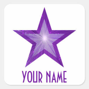 Autocollant carré Purple Star 'Your Name' blanc