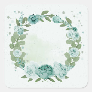 autocollant carré romantique fleurs bleues verdure