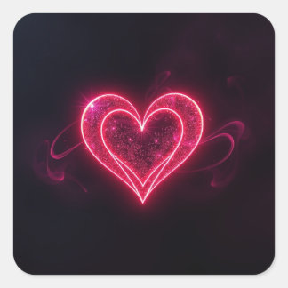 Autocollant carré Saint-Valentin Neon Heart