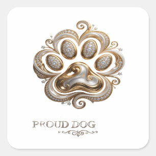 Autocollant carré Signature Gold PROUD DOG