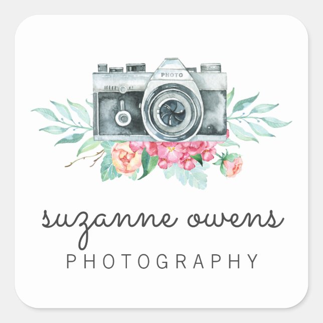 Autocollant Carré vintage pour caméra aquarelle (Devant)