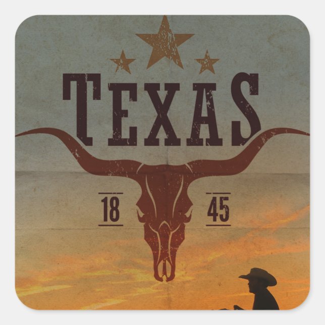 Autocollant Carré vintage Texas Cowboy (Devant)
