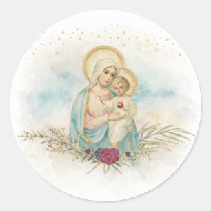 Autocollant catholique floral vintage Madone et En