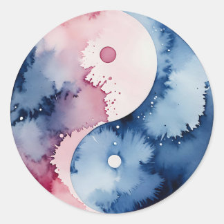 Autocollant circulaire Pastel Aquarelle Yin Yang