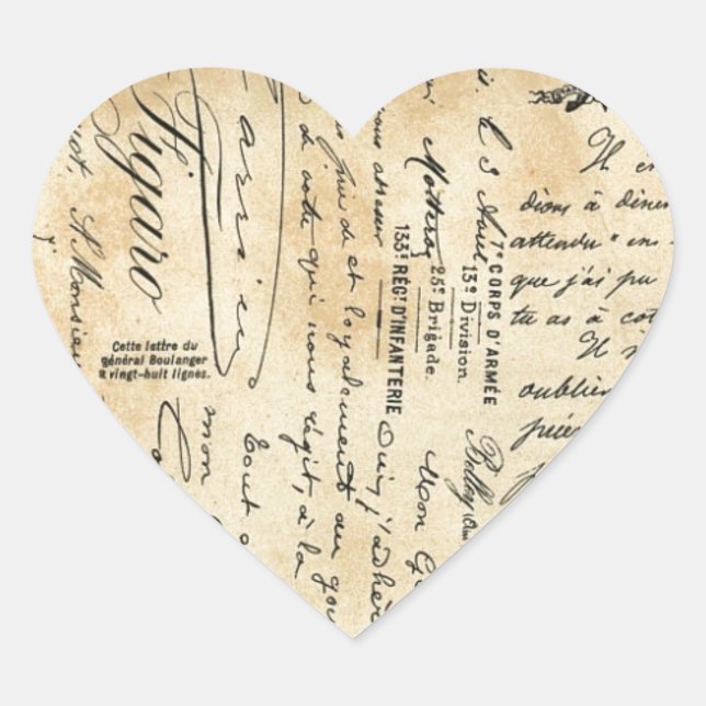 Autocollant Coeur d'écriture manuscrite antique (Devant)