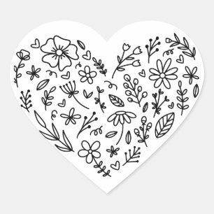 Autocollant Cœur Fleur, Fleur, Botanique Fleurs Sa