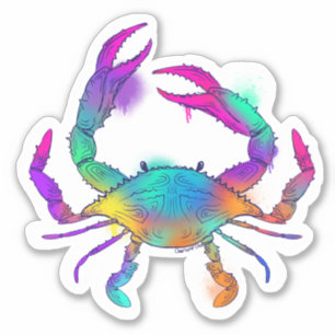 Autocollant coloré de crabe d'aquarelle