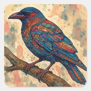 Autocollant corbeau corneille aquarelle
