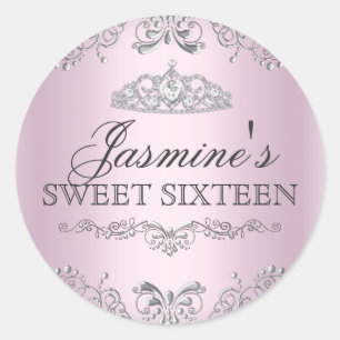 Autocollant Couronne Damassé Argent Rose Sweet 16